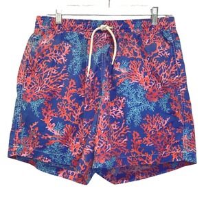 Saville Row Coral Reef Print Swim Trunks Blue Orange Red Medium Made in Spain